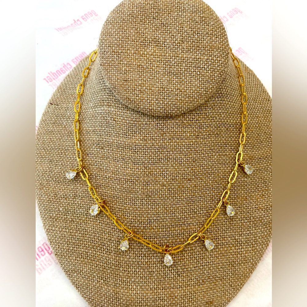 Elizabeth Cole Daniela Necklace Rhinestone Jewels on Paperclip Chain NEW